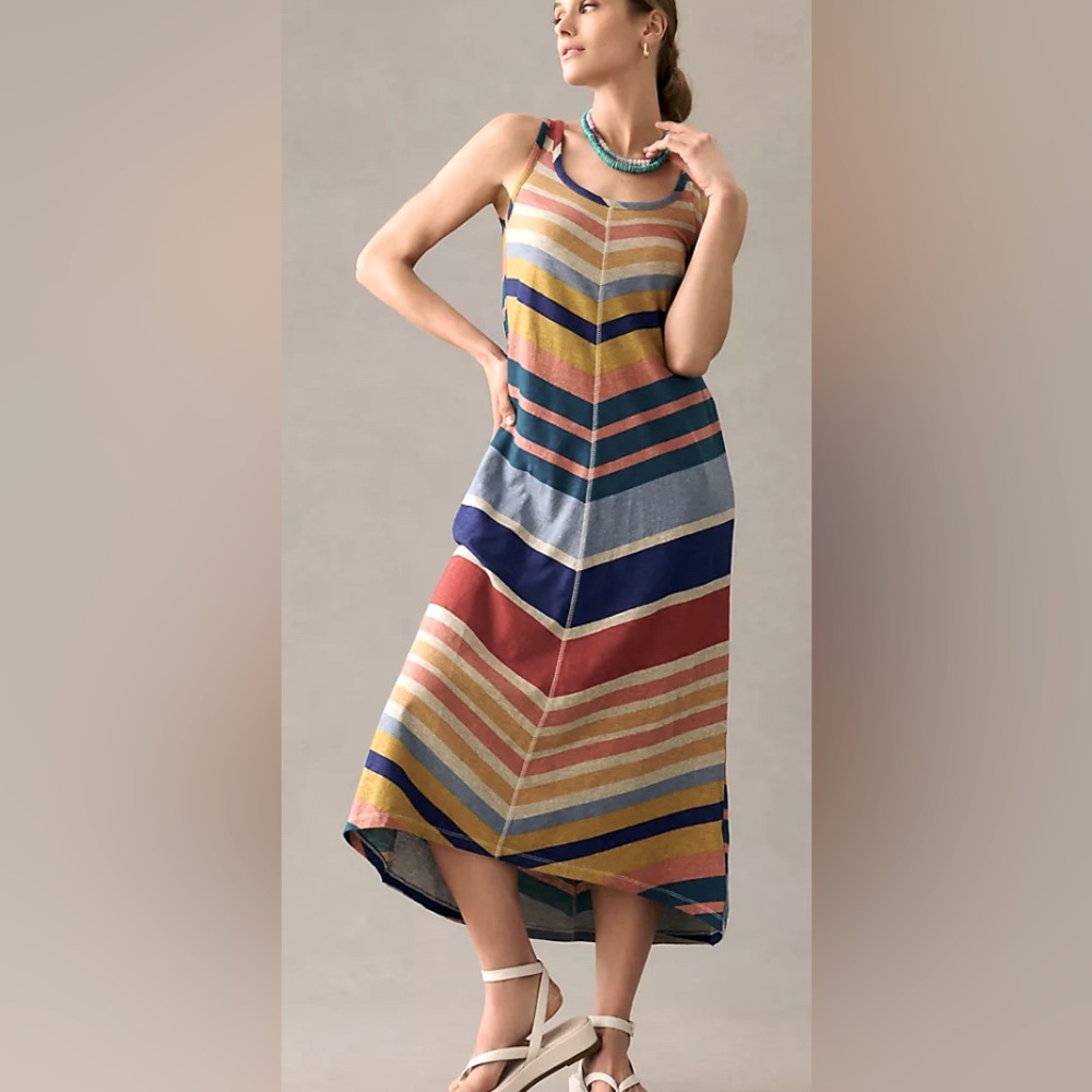 NWOT Anthropologie Saturday Sunday Retro Rainbow Chevron Lounge Midi Dress - Picture 3 of 8